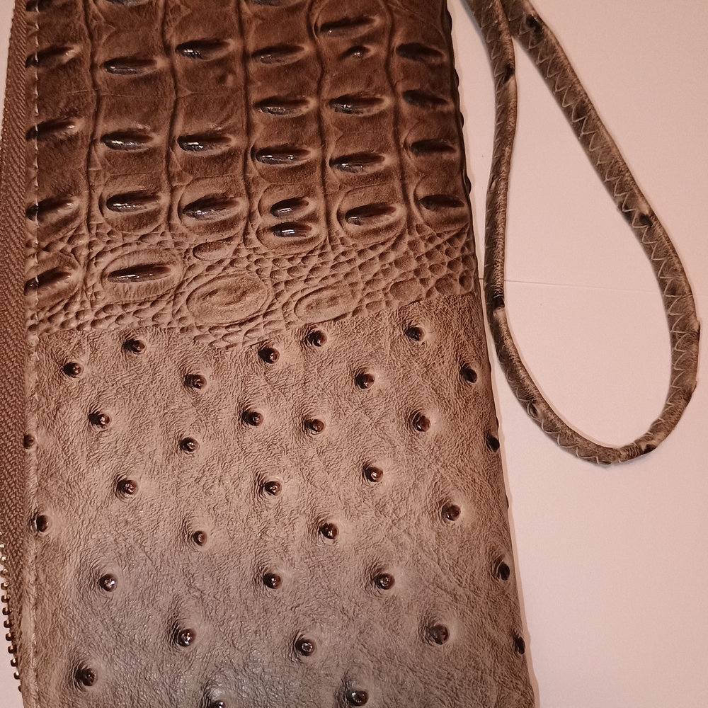 Brown Clutch with Crocodile and Ostrich Textures